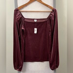 NWT GAP Factory Medium Velour Squareneck Top Burgundy Purple Stretch Vel…